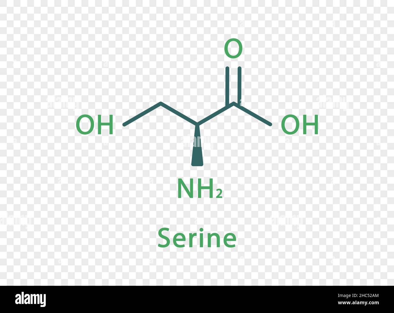 Serine chemical formula. Serine structural chemical formula isolated on transparent background. Stock Vector