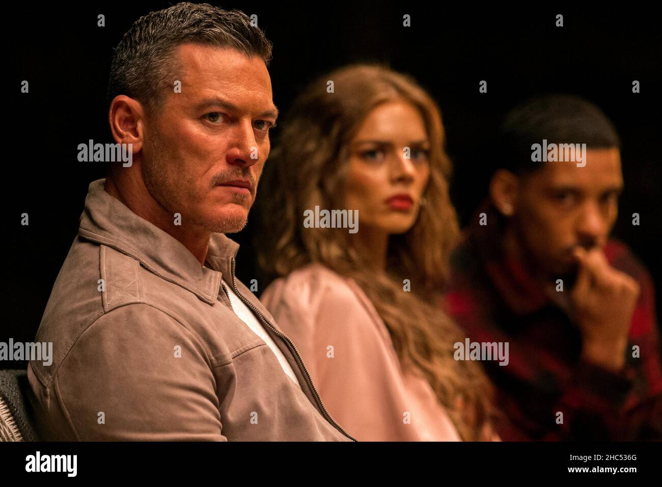 Luke Evans, Samara Weaving, Melvin Gregg, "Nine Perfect Strangers