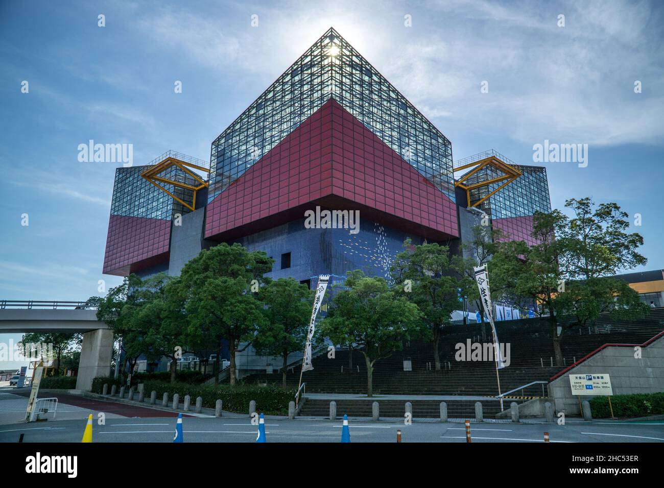 Osaka, Japan - July 13, 2017: Osaka Aquarium Kaiyukan in the afternoon when the sun is directly above the building and no one is around Stock Photo