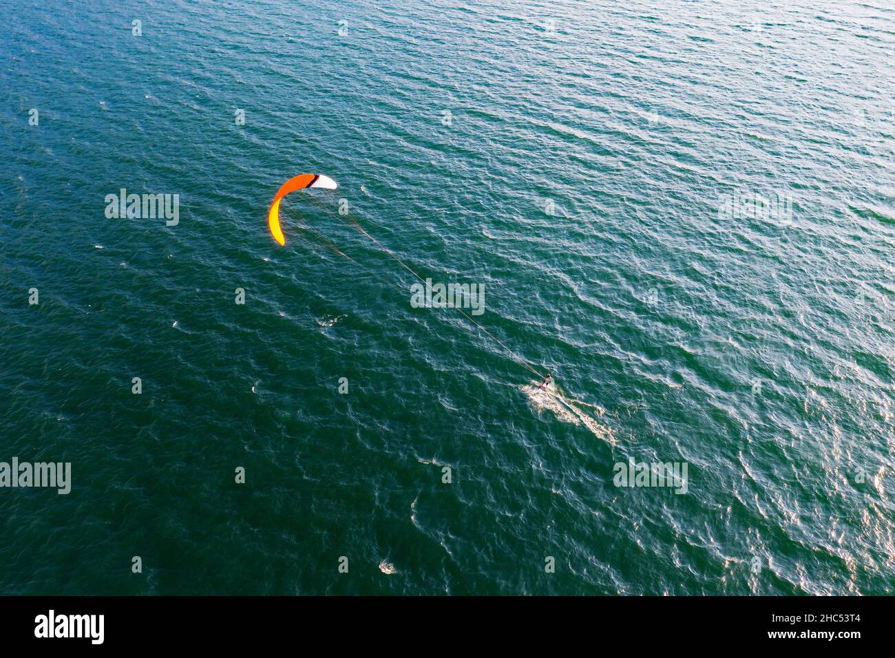 kitesurfer in action, aerial view Stock Photo