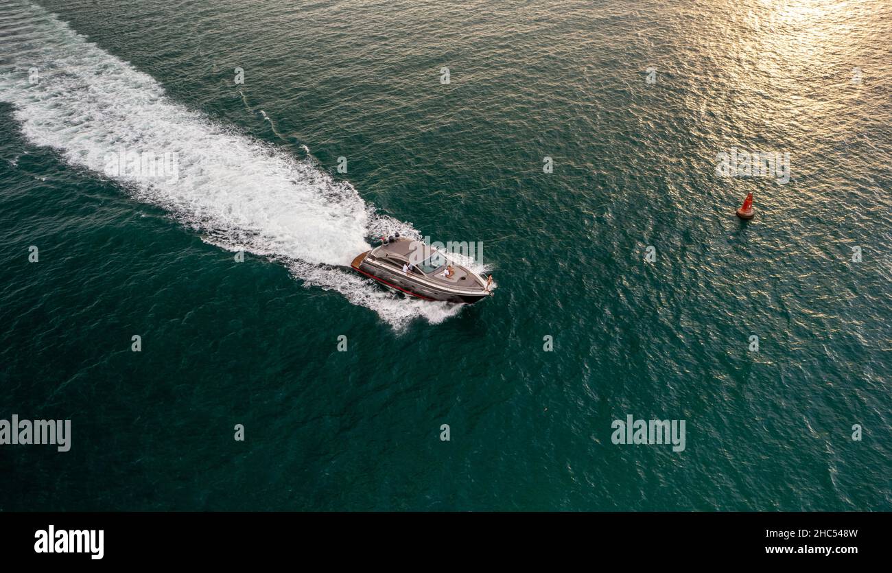 Aerial view of a motorboat in a sea Stock Photo - Alamy