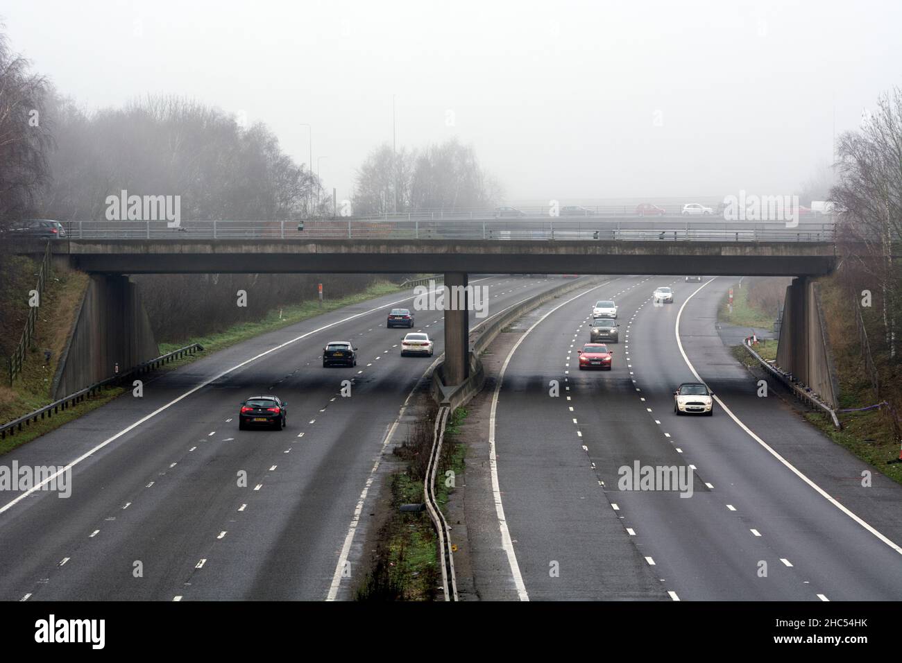 Light traffic on the M40 motorway on Christmas Eve, 2021. Warwick, UK. Stock Photo