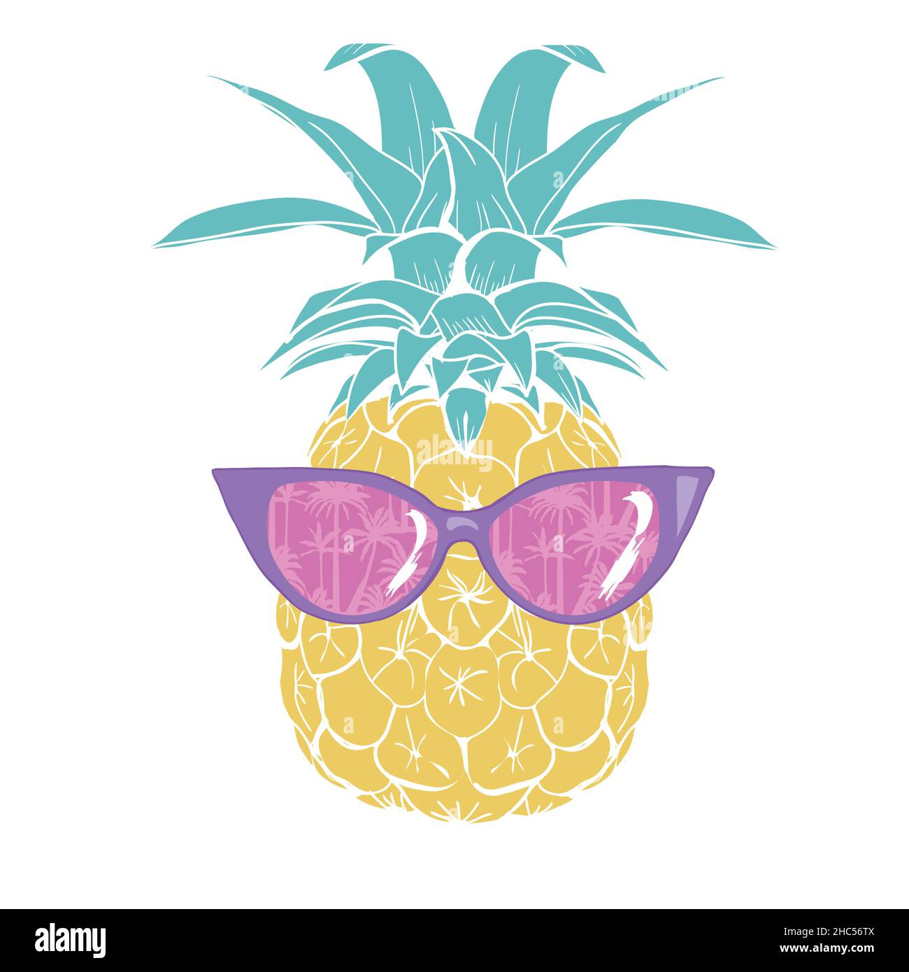 pineapple with glasses tropical, vector, illustration, design, exotic, food, fruit Stock Vector
