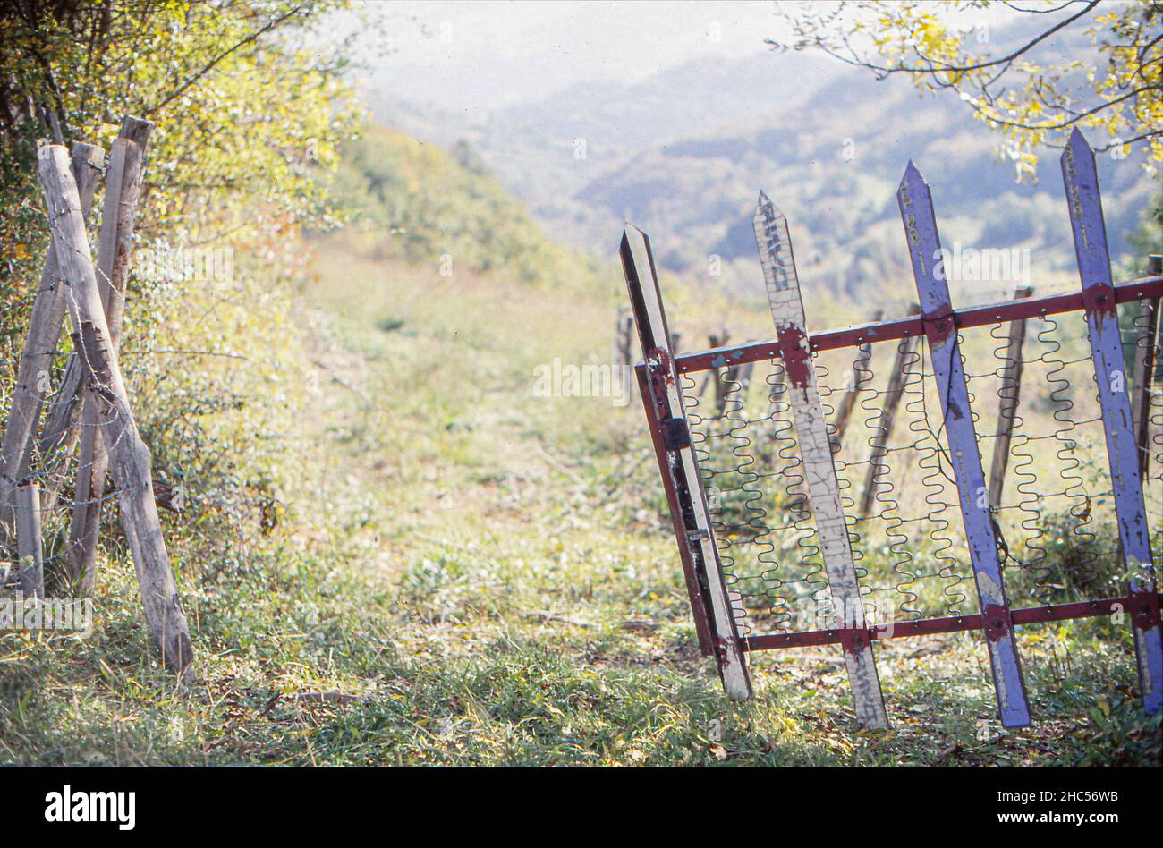 Upcycling ski fence Stock Photo