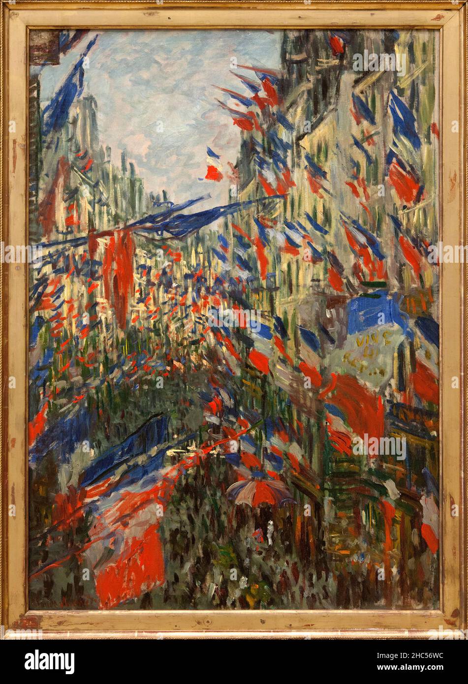 La Rue Saint Denis a Paris, fete du 30 juin 1878. Peinture a l'huile sur toile de Claude Monet (1840-1926 ). Rouen, Musee des Beaux Art de Rouen. Stock Photo