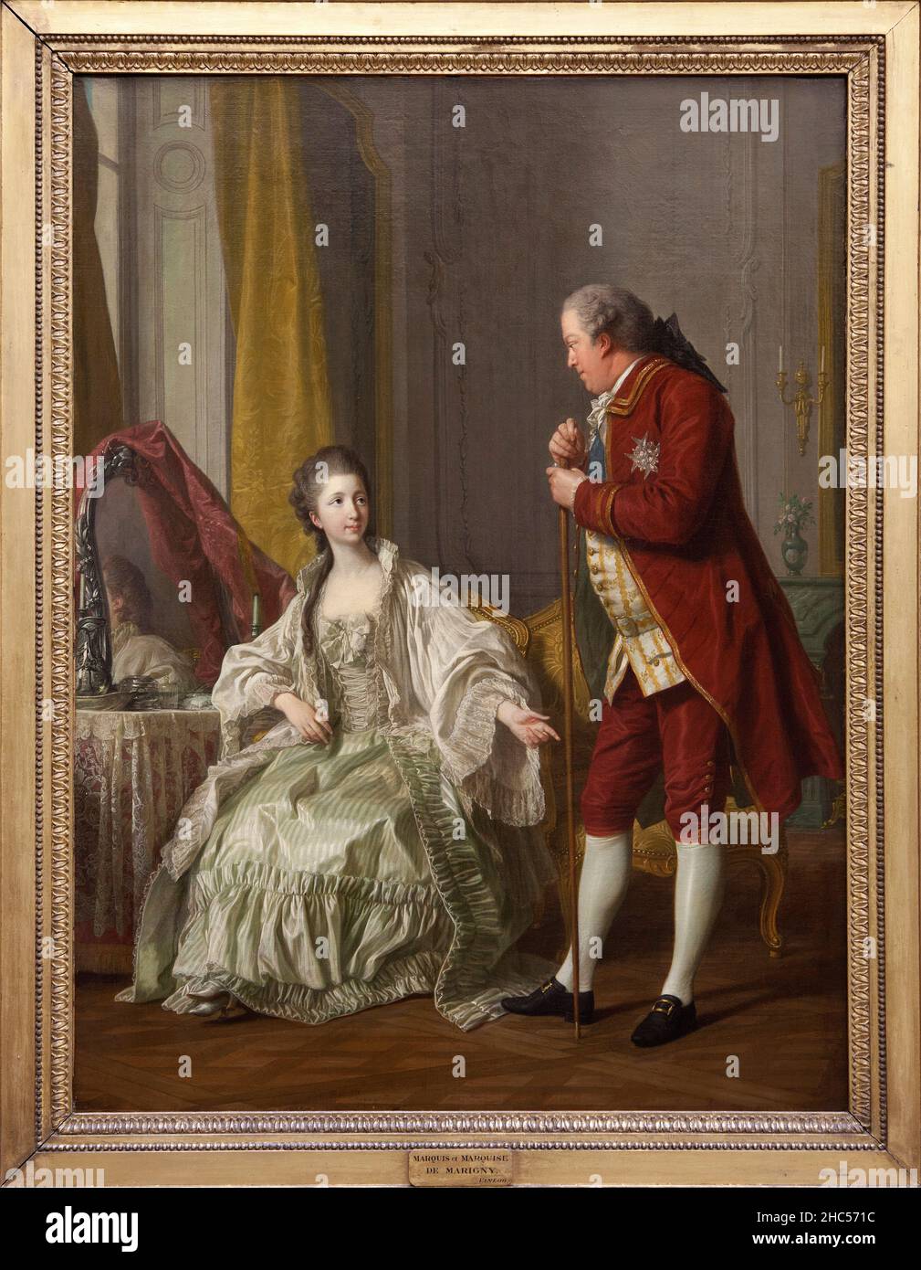 Portrait du marquis de Marigny et de sa femme, peinture de Louis Michel Van Loo (1707-1771), frere cadet de la marquise de Pompadour, Marigny (1721-17 Stock Photo