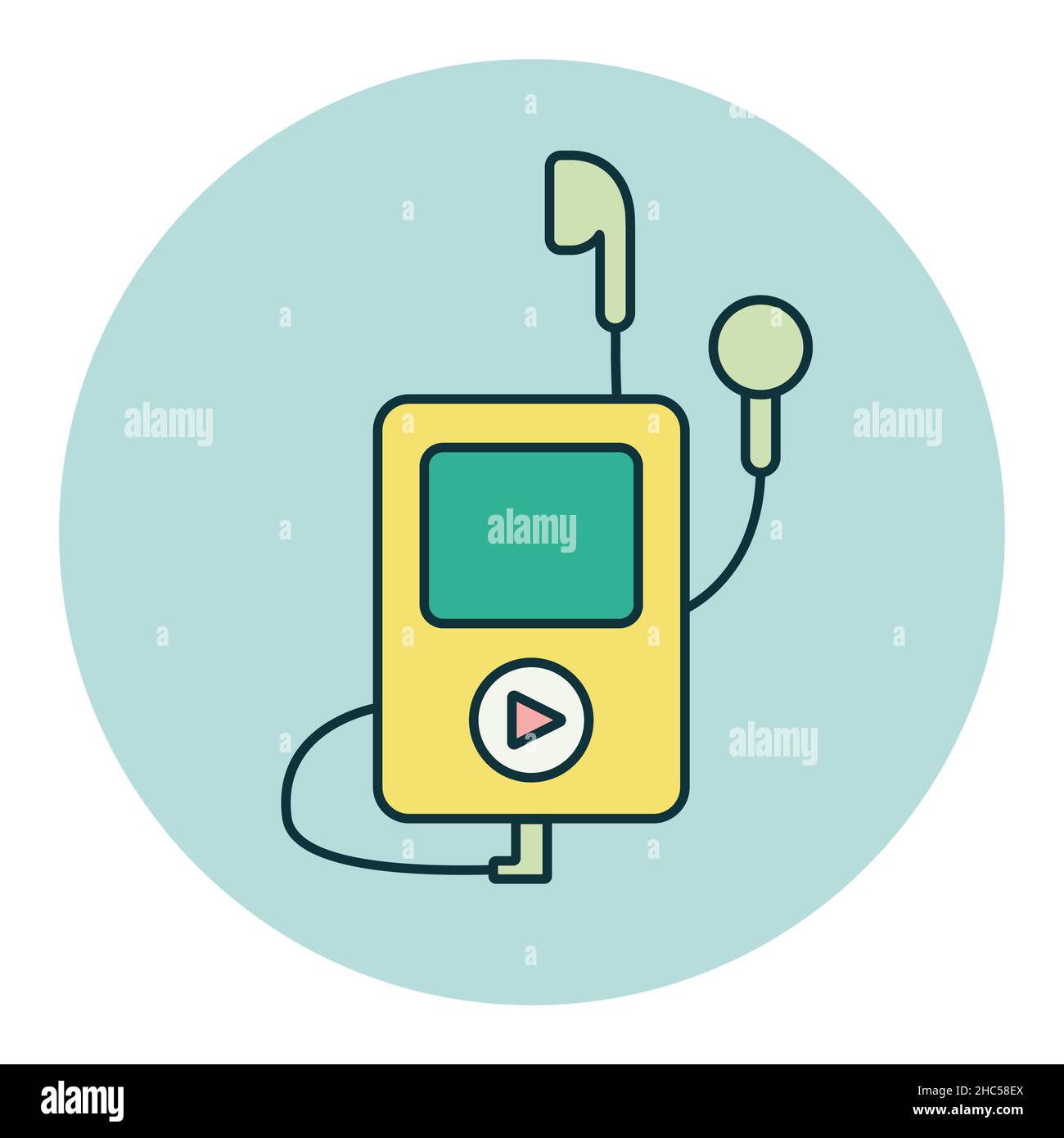 Media player with headphones color vector flat icon. Music sign. Graph ...