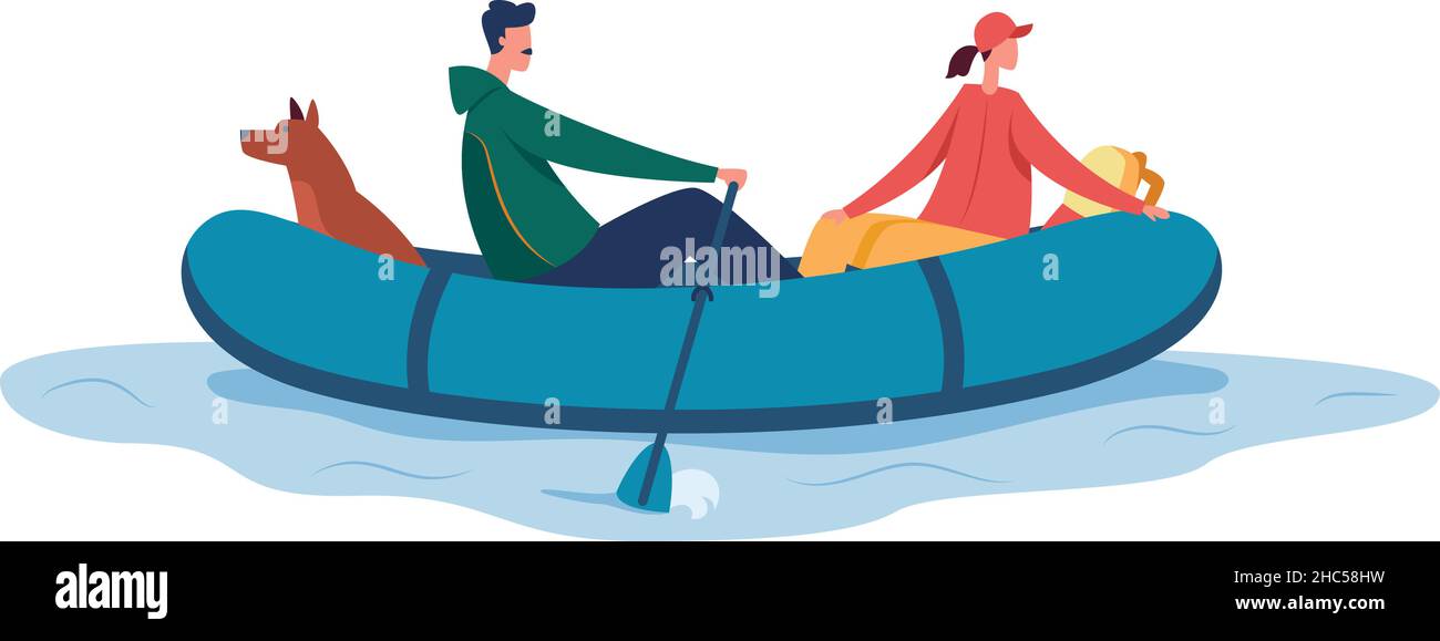 People floating on rubber boat, sea adventure. Vector boat inflatable,  rowing and recreation illustraton Stock Vector Image & Art - Alamy