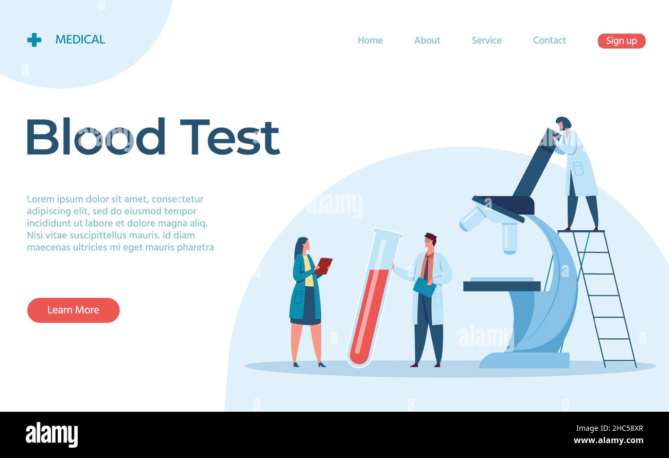 Blood test in laboratory, landing page analysis and research plazma