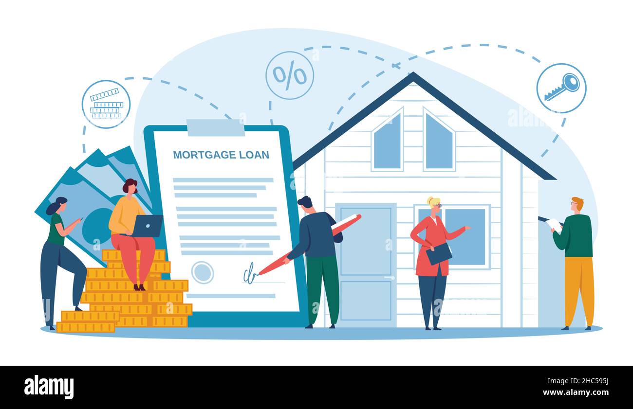 Mortgage concept, buy house use bank loan. Vector buy home by mortgage