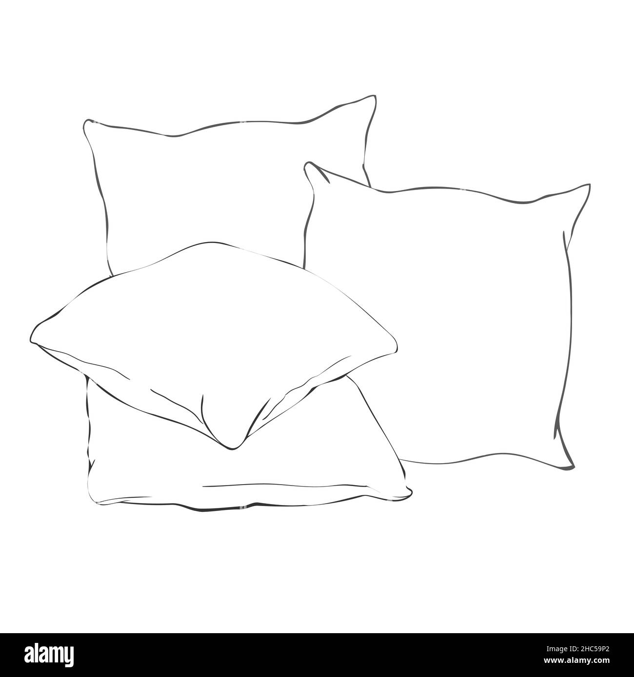sketch vector illustration of pillow, art, pillow isolated, white pillow, bed pillow, bed, comfort, design, domestic, fabric, feather, isolated, sleep Stock Vector