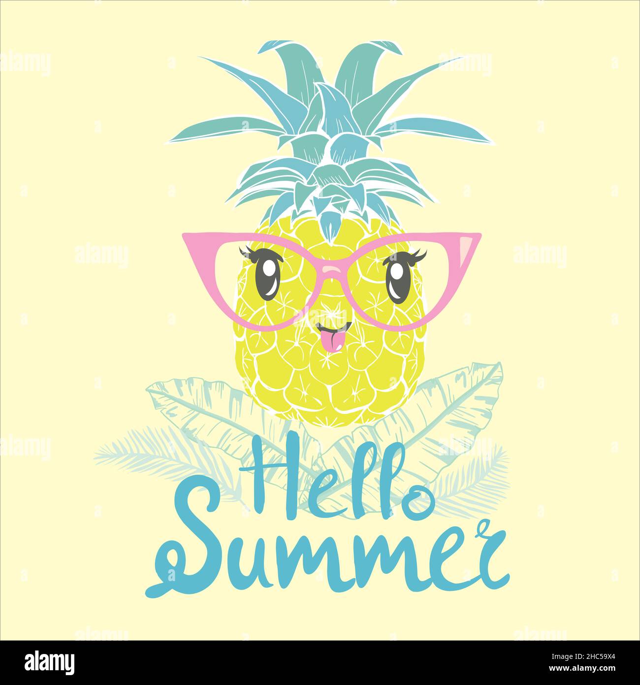 pineapple with glasses tropical, vector, illustration exotic Stock Vector
