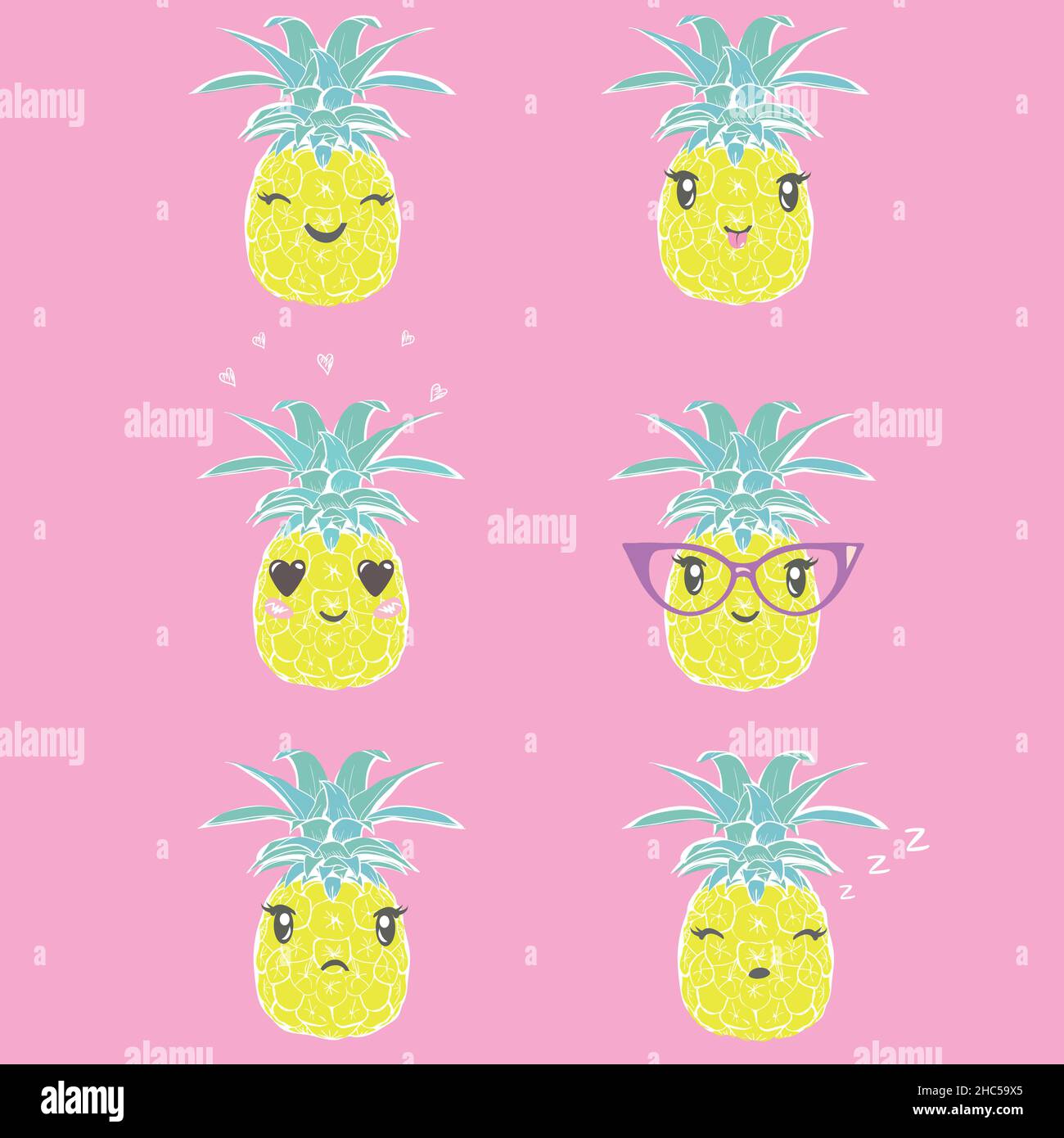 pineapple set, tropical, vector, illustration design exotic food fruit Stock Vector