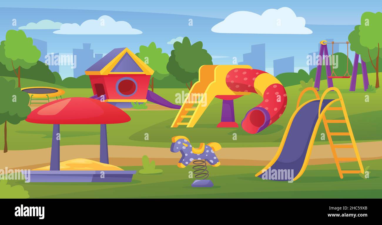 Children playing with parents on kids playground with game equipment.  Isometric cartoon vector illustration with 3d little people. Playground  isometry with swing and slide Stock Vector Image & Art - Alamy