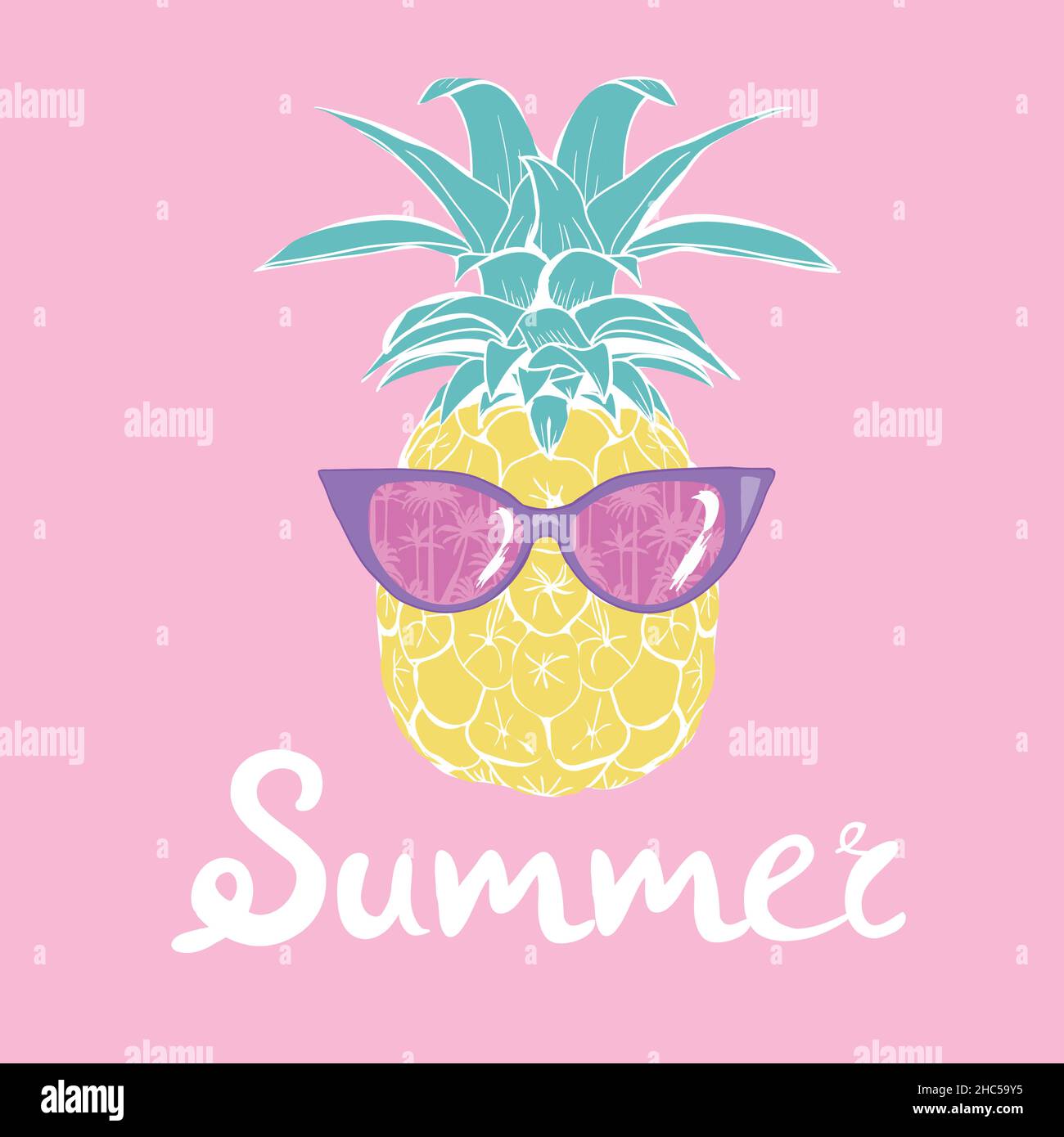 pineapple with glasses tropical, vector, illustration exotic Stock Vector