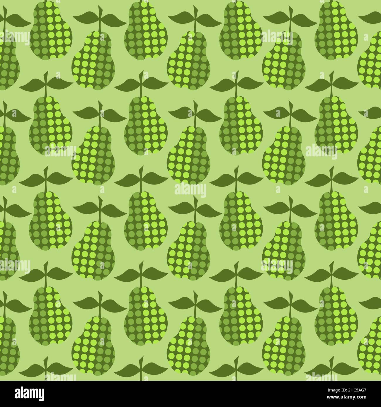 Green pears with a pattern of circles. Fruit pattern.  Stock Vector