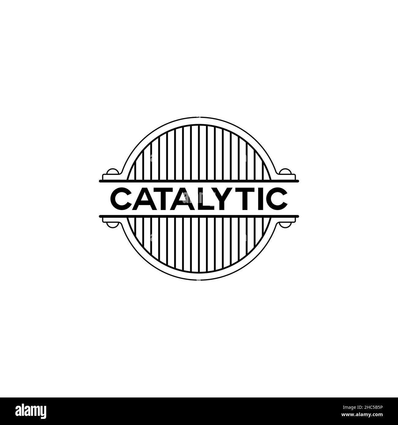 Logo or emblem template, car catalyst. Metal catalyst concept, refurbishment, replacement of cleaning systems Stock Vector