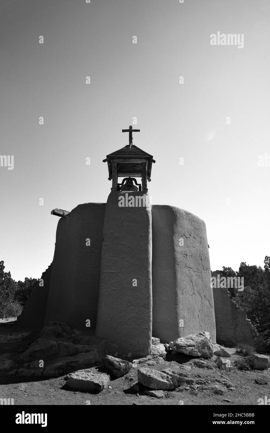 An historic adobe chapel at El Rancho de las Golondrinas living history complex near Santa Fe, New Mexico. Stock Photo