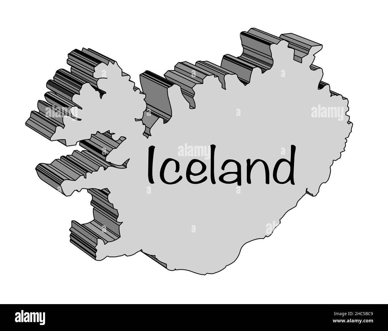 Outline 3D map of Iceland over a white background Stock Photo