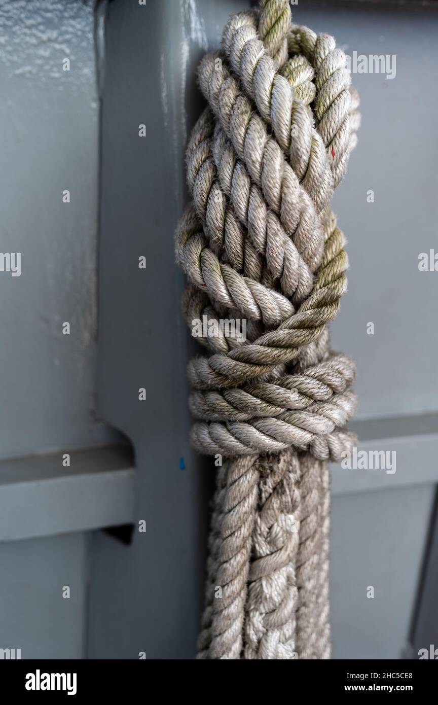 Vertical close up shot of ropes in a ship Stock Photo - Alamy