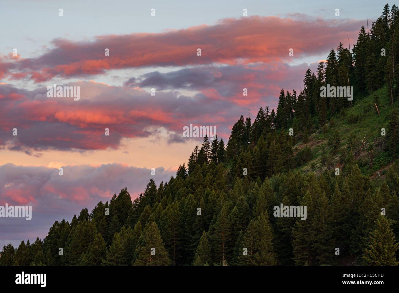 Clouds during sunset in Idaho mountains Stock Photo