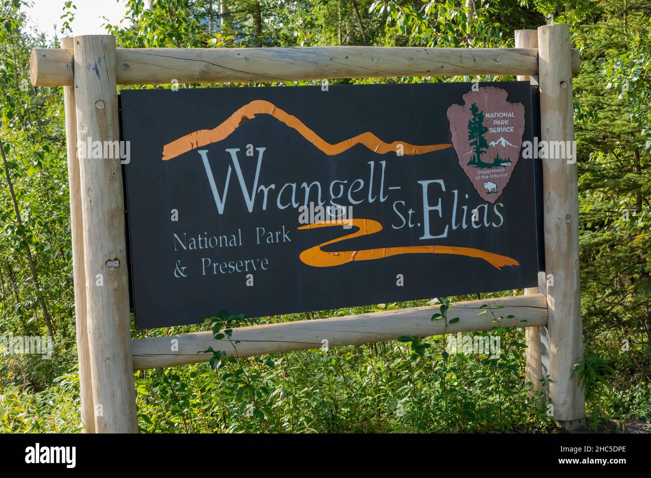 Wrangell-St Elias National Park sign, Alaska Stock Photo