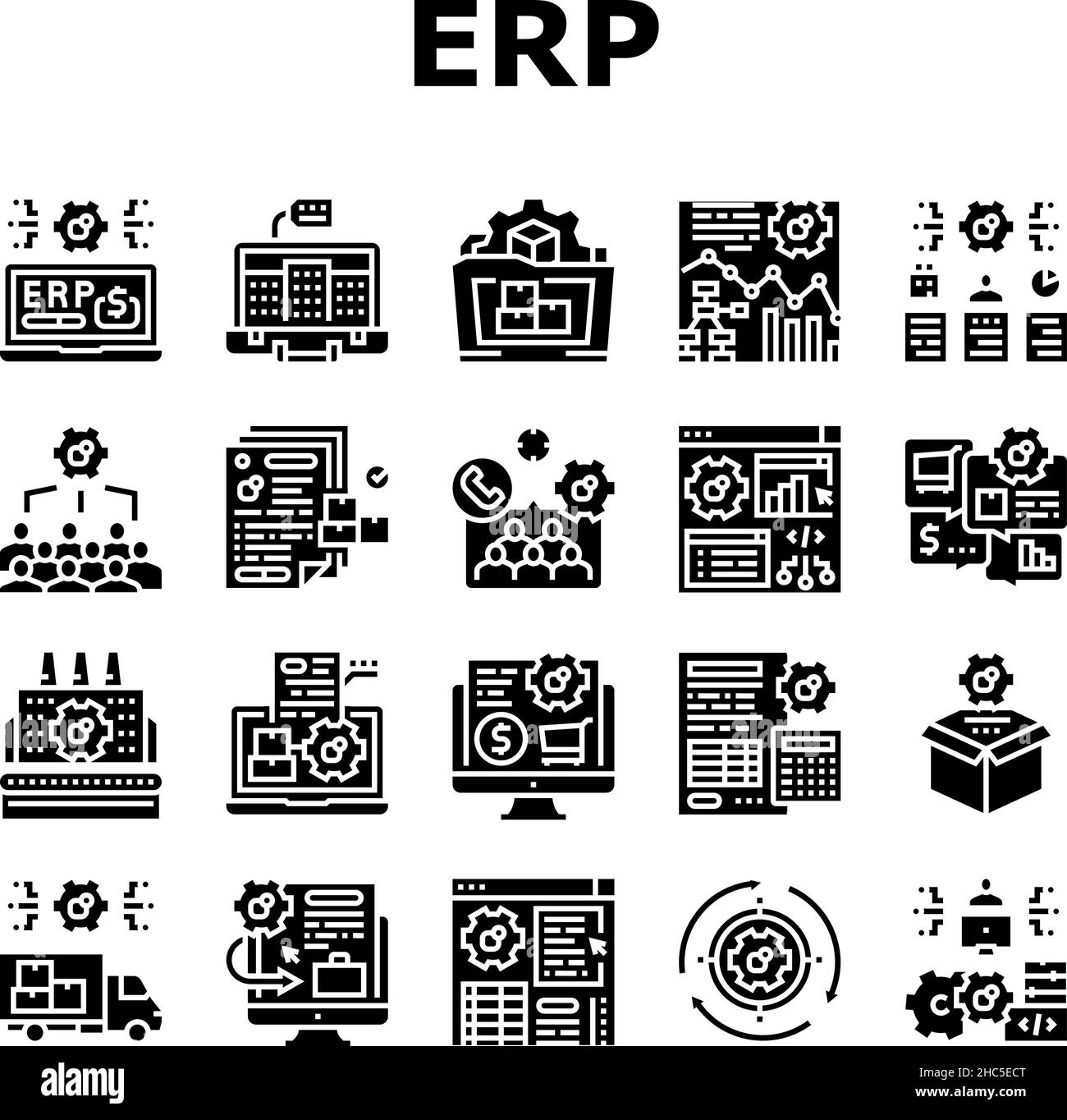 Erp Enterprise Resource Planning Icons Set Vector Stock Vector Image ...