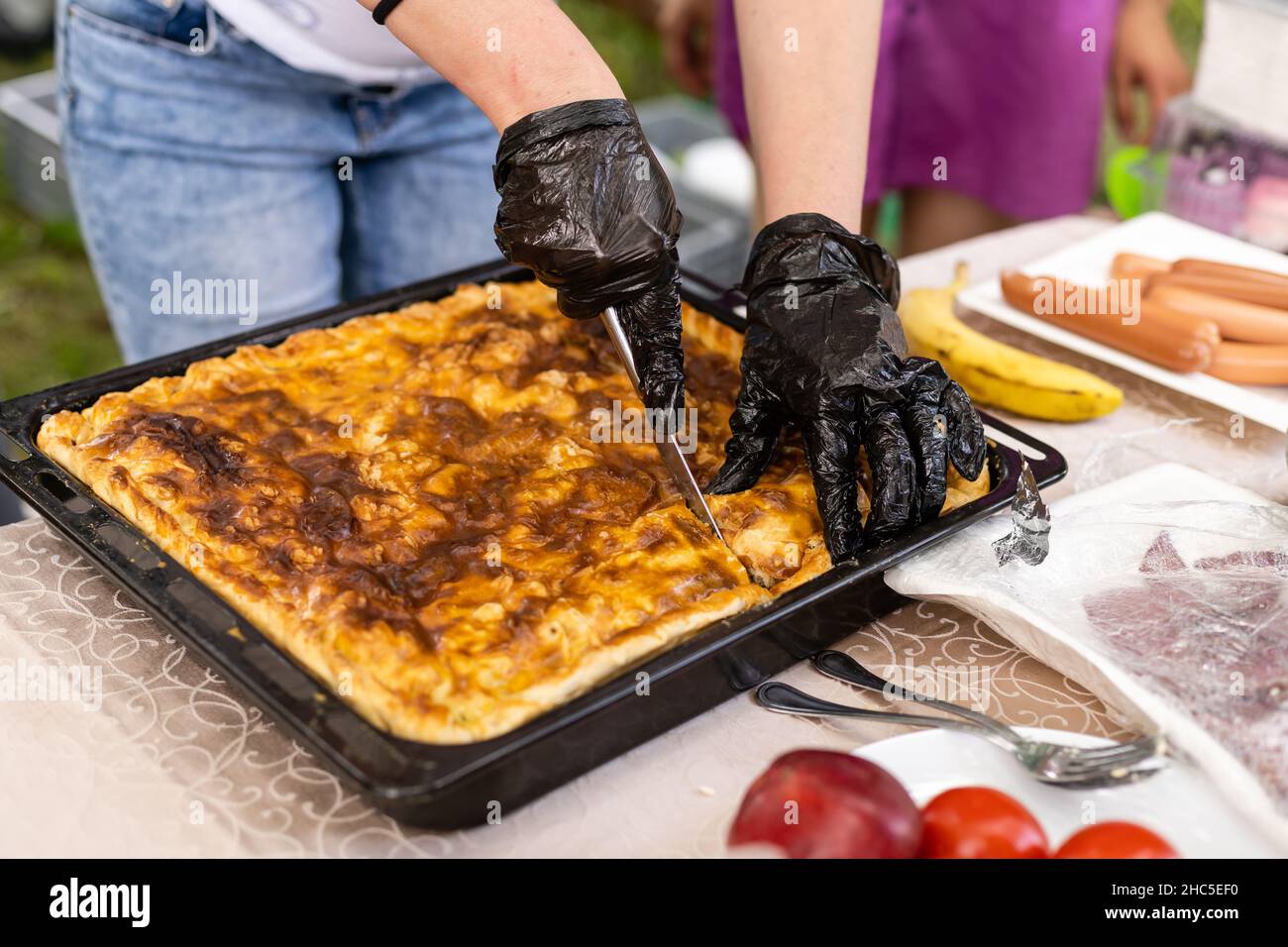 Lasagna tray ready to eat Stock Photo Alamy
