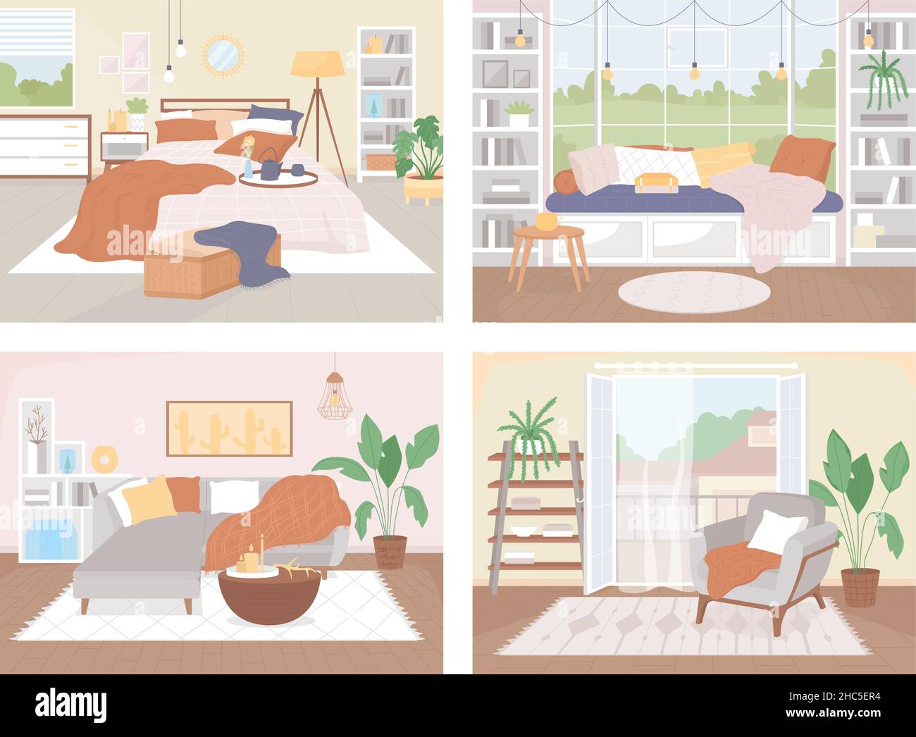 Nordic style home flat color vector illustration set Stock Vector Image ...