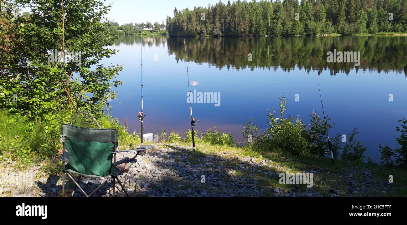 Recreation at a beautiful lake in the North of Sweden Stock Photo