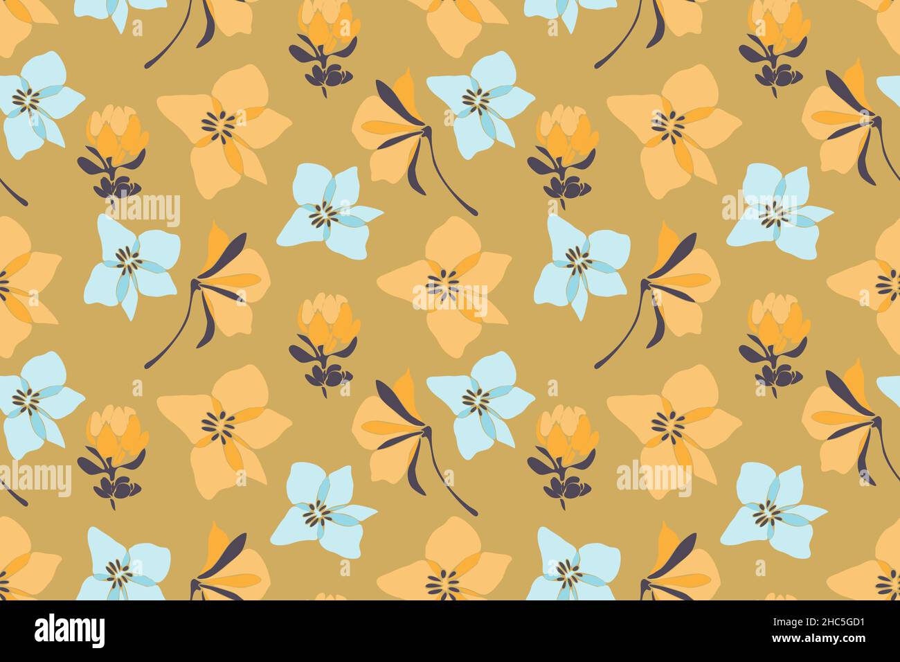 Vanilla vector seamless pattern with pale flowers. Stock Vector