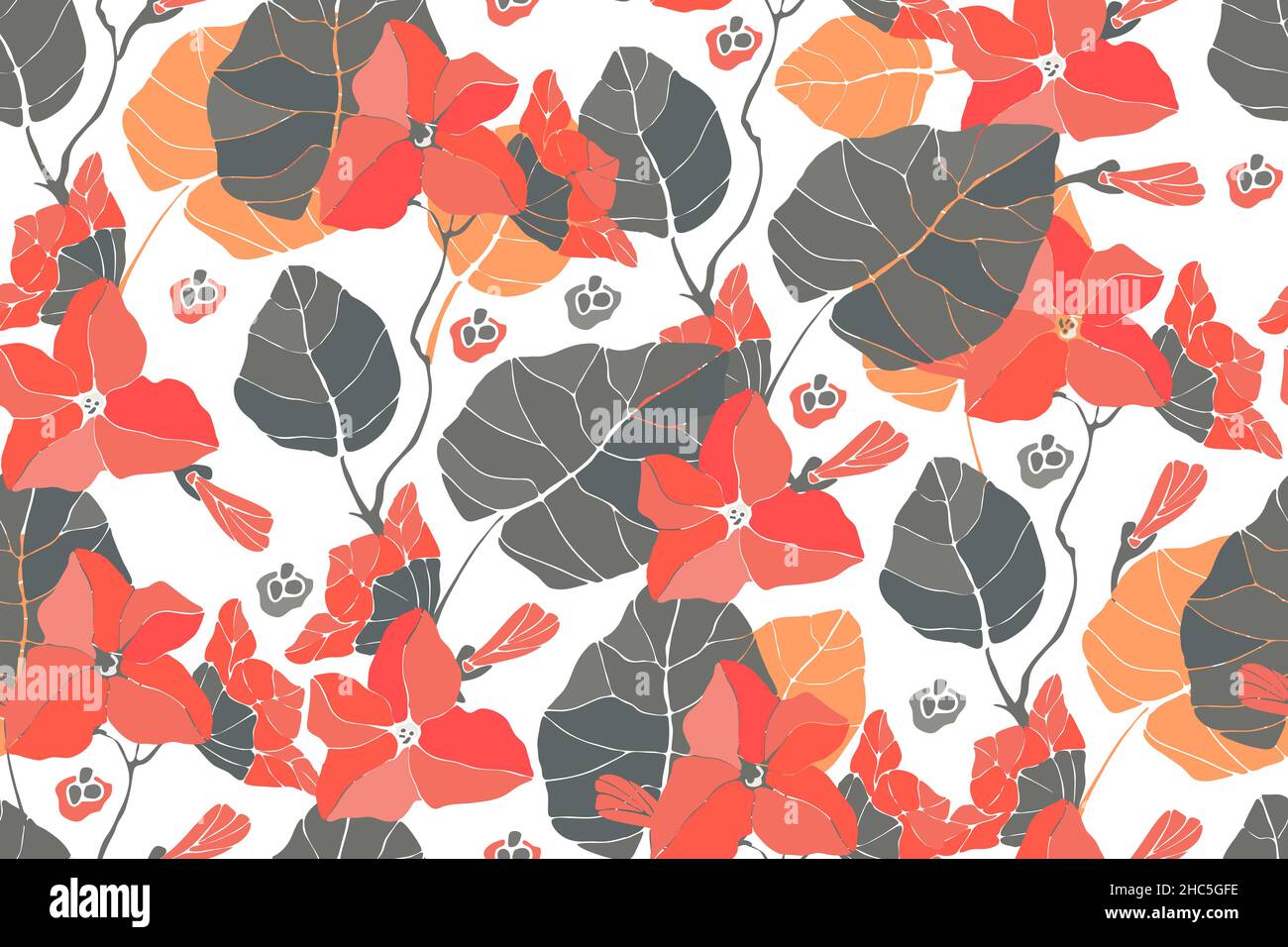 Art floral vector seamless pattern. Red flowers. Stock Vector