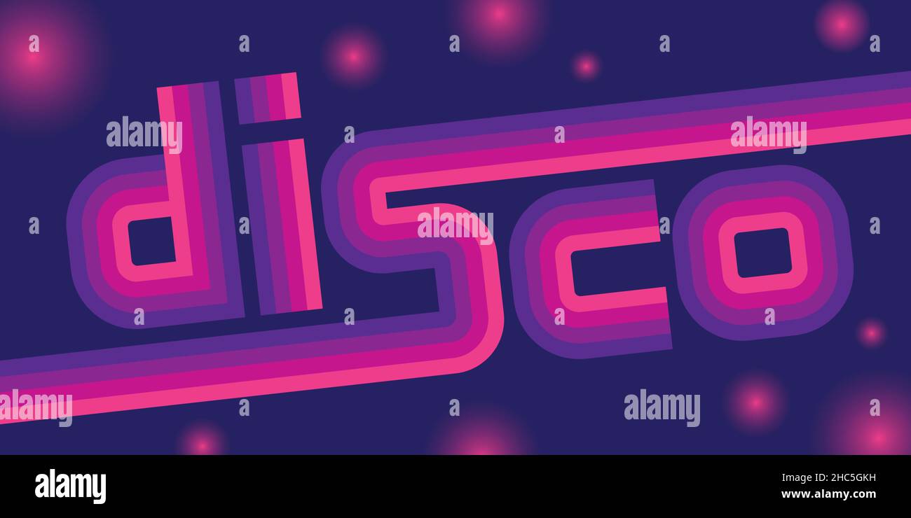 Disco colorful custom lettering for retro dance party Funky vector design for disco music with seventies retro style gradient colour letters Stock Vector