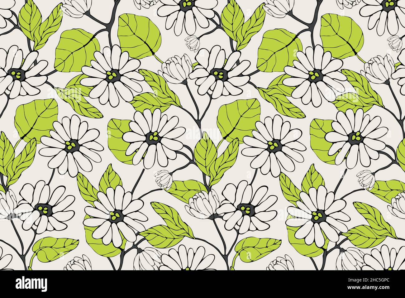 Art floral vector seamless pattern with flowers.  Stock Vector