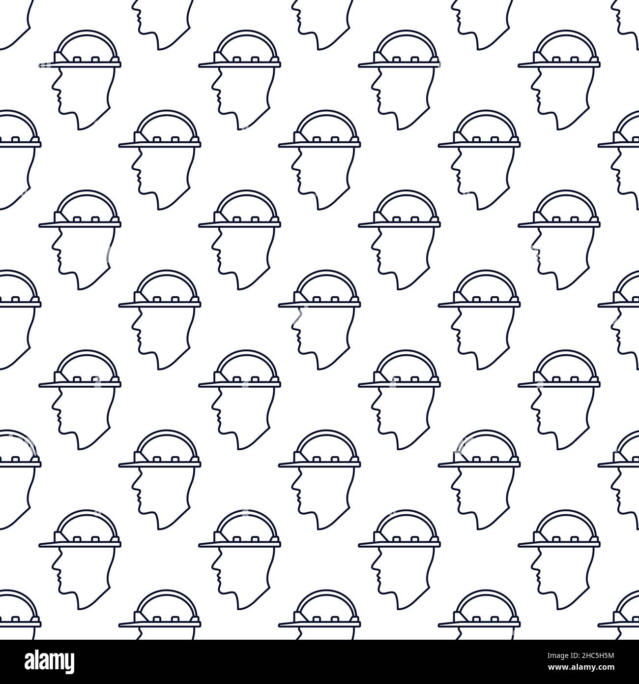 Seamless pattern of human employee contour head with protective hard helmet Stock Vector