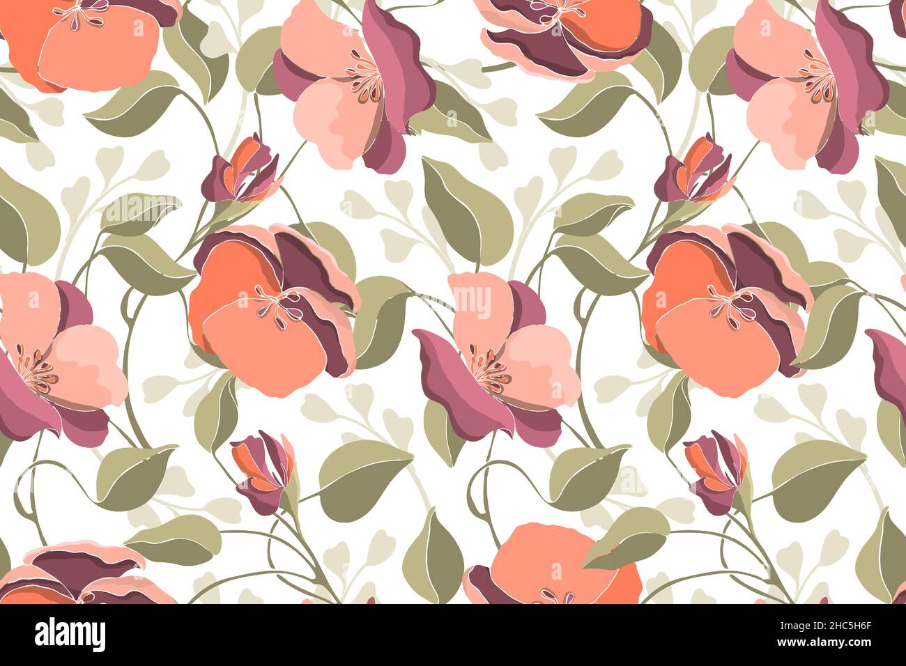 Art floral vector seamless pattern. Pink geranium. Stock Vector