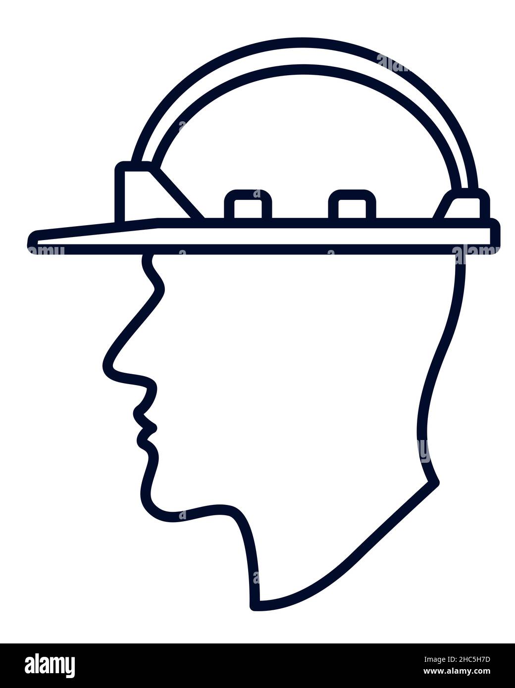 Illustration of human employee contour head with protective hard helmet Stock Vector