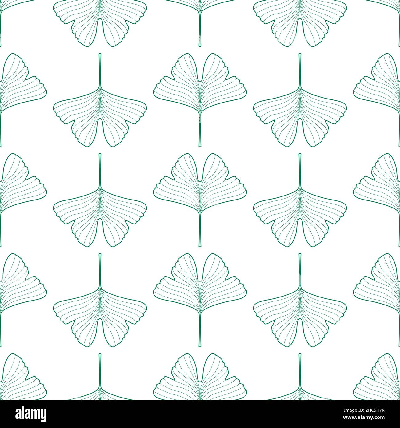 Seamless pattern of green contoured ginkgo biloba leaves Stock Vector
