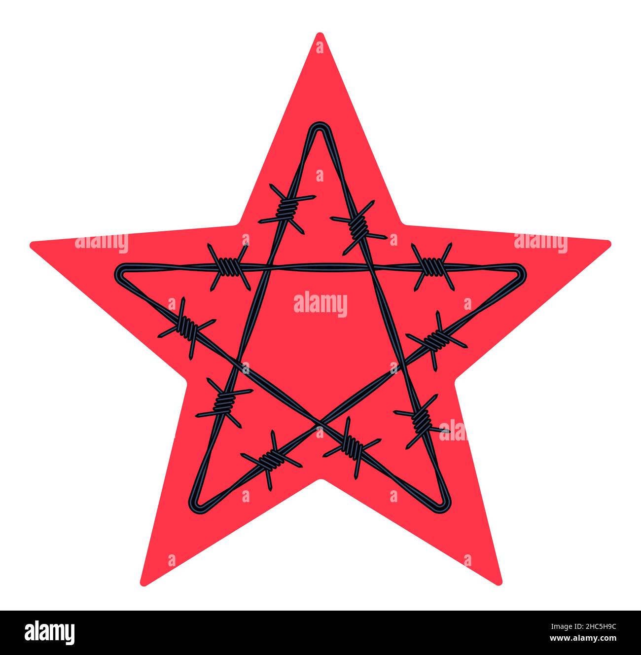 Illustration of the abstract barbed wire red five-pointed star Stock Vector