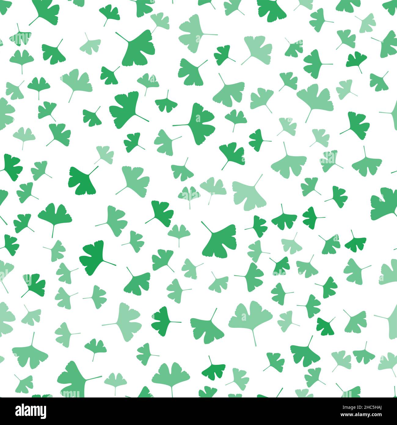 Seamless pattern of random green ginkgo biloba leaves Stock Vector