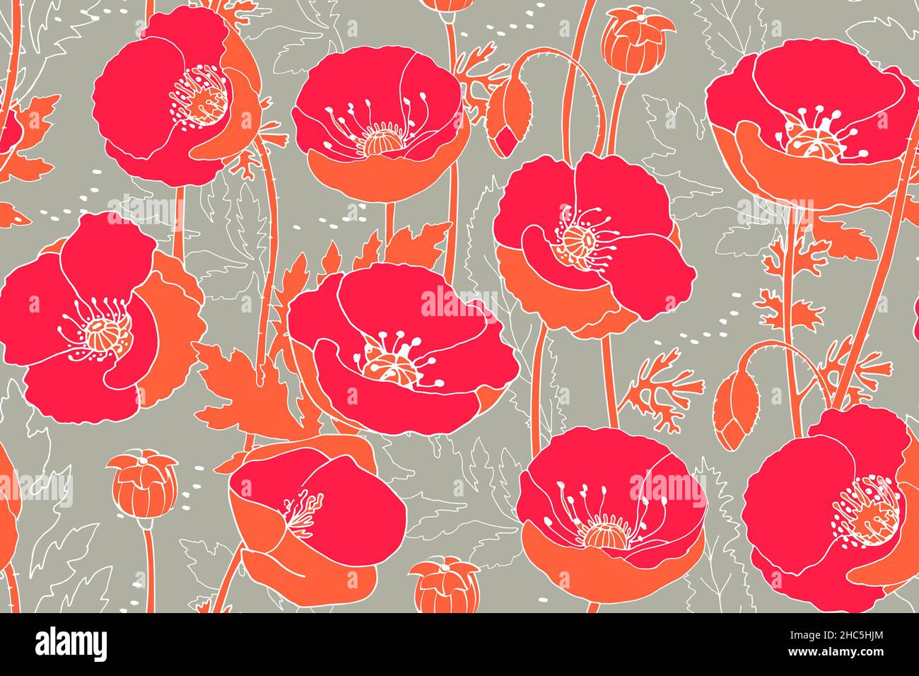 Art floral vector seamless pattern. Red poppies. Stock Vector