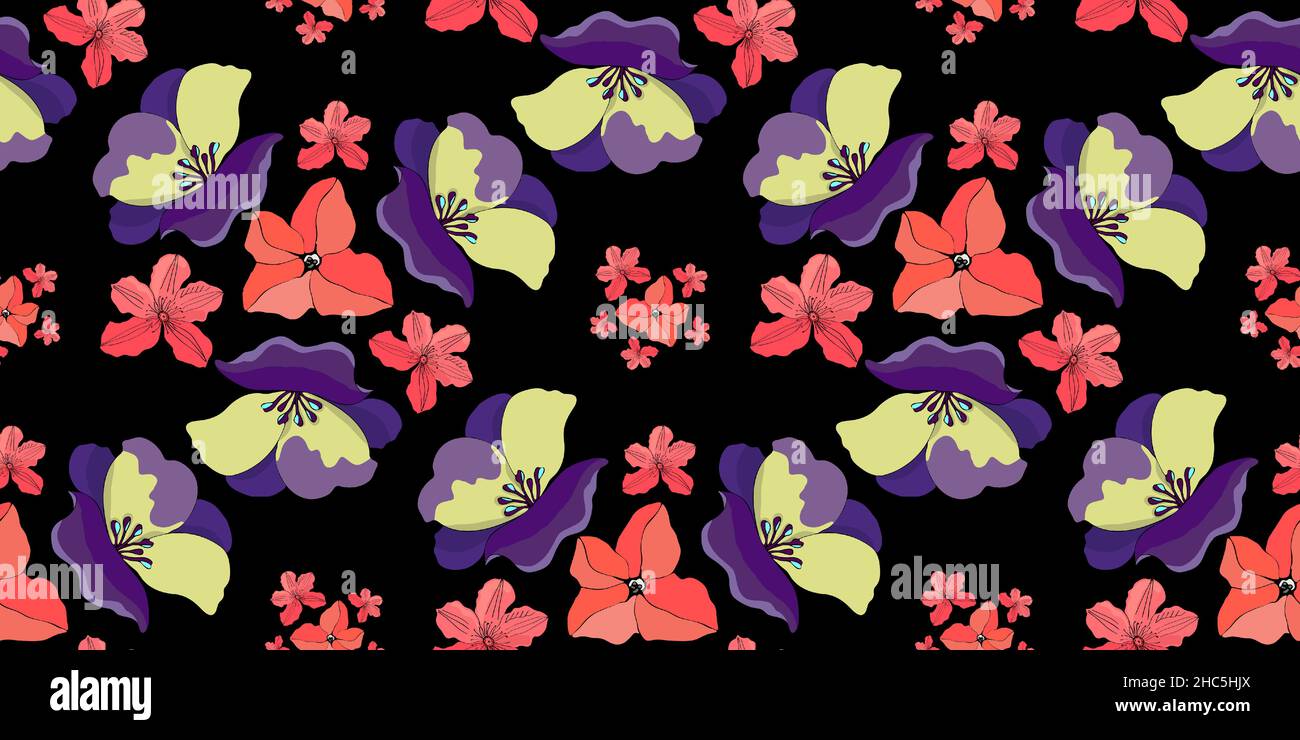Art floral vector seamless pattern. Garden flowers Stock Vector