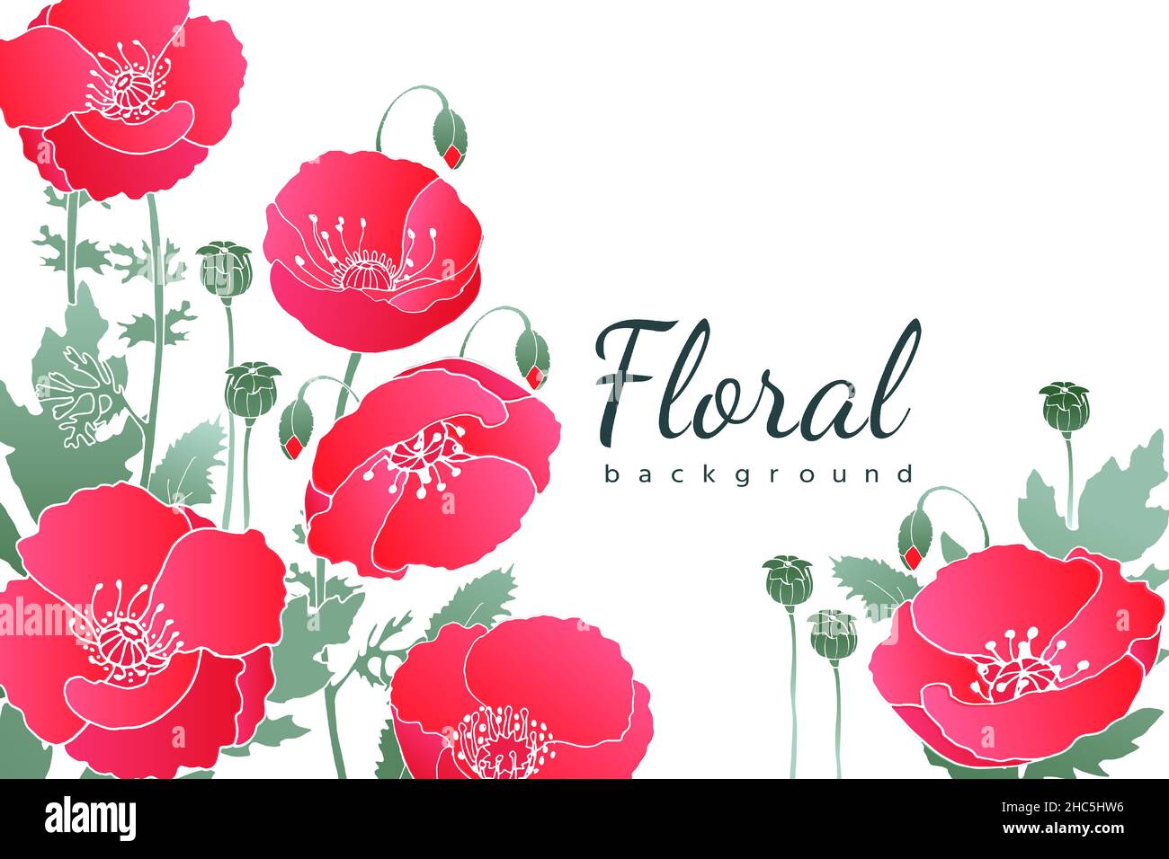 Vector floral background. Card with red poppies. Stock Vector