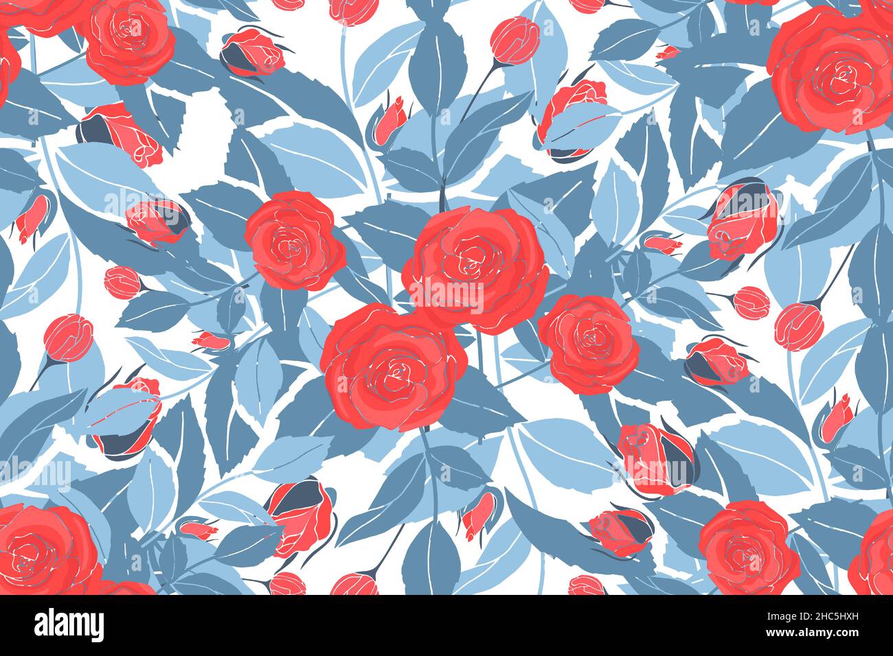 Art floral vector seamless pattern with red roses. Stock Vector