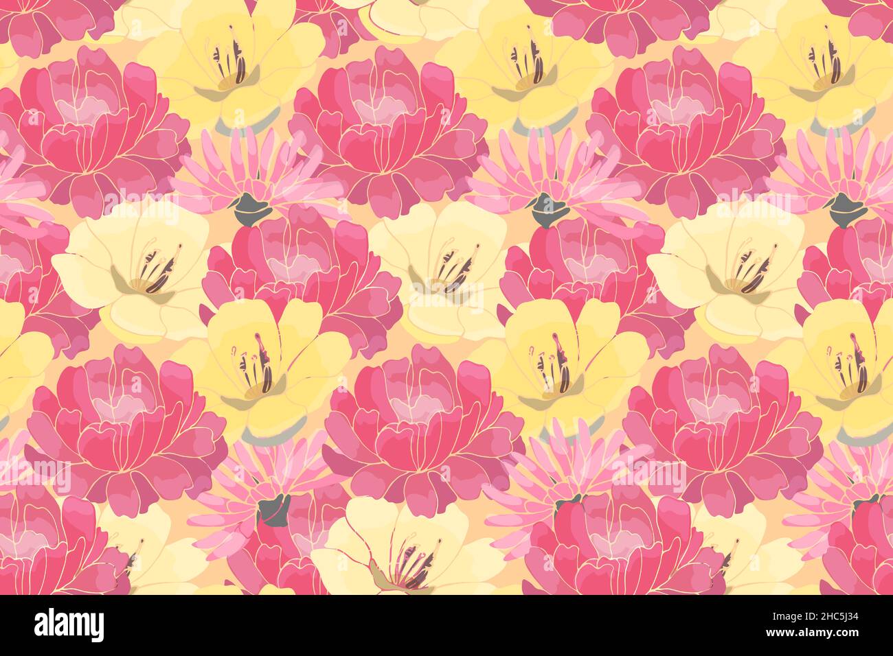 Floral vector seamless pattern with peony, camelia Stock Vector Image ...