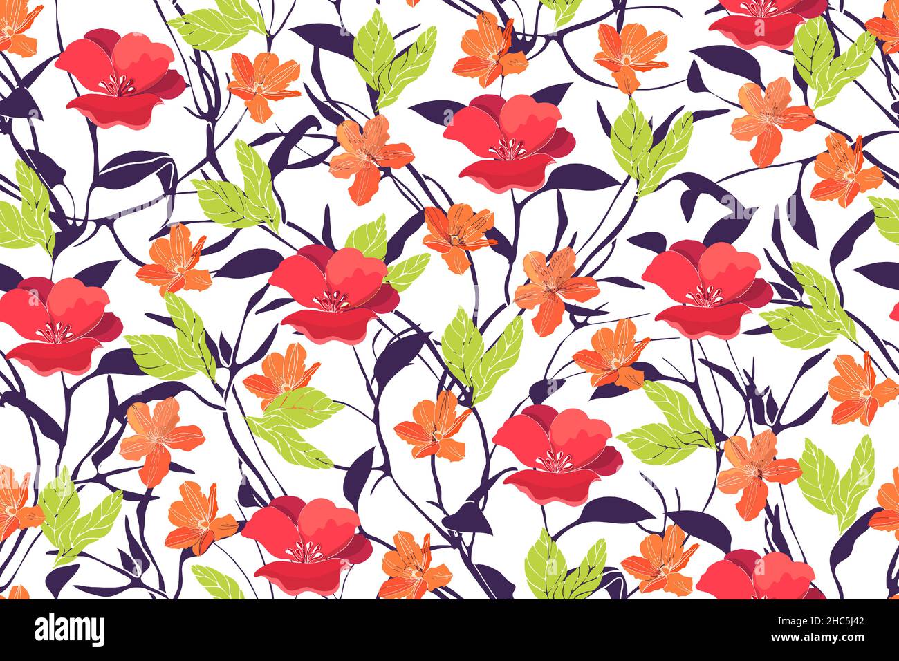 Art floral vector seamless pattern Spring flowers  Stock Vector