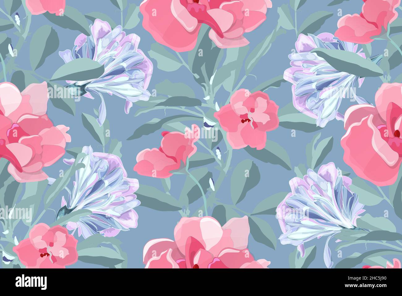 Art floral vector seamless pattern. Pink flowers. Stock Vector