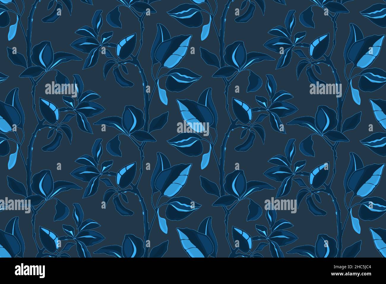 Art floral vector seamless pattern. Blue leaves Stock Vector Image ...