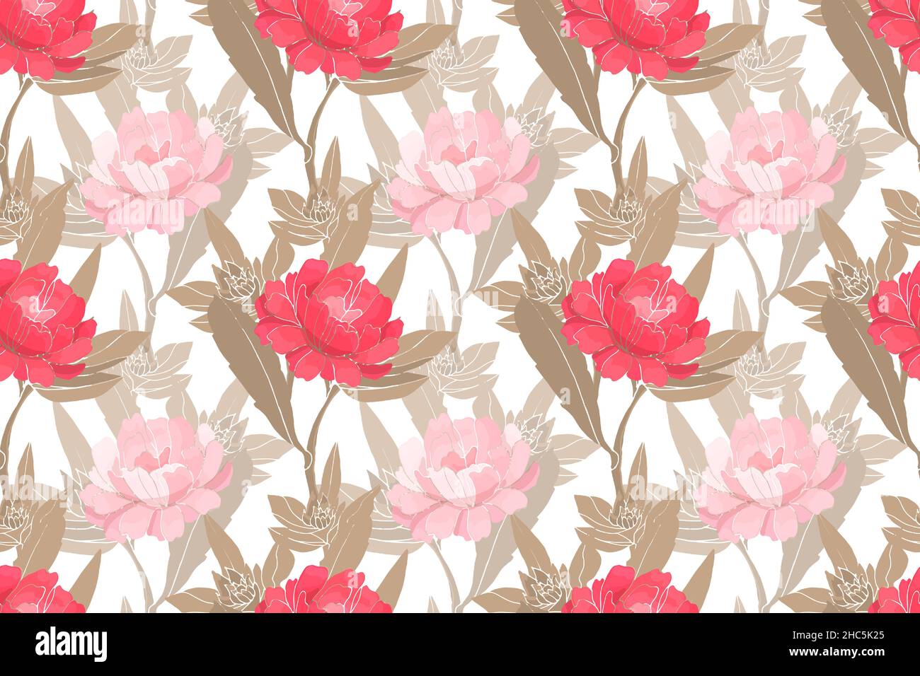Art floral vector seamless pattern with peonies. Stock Vector