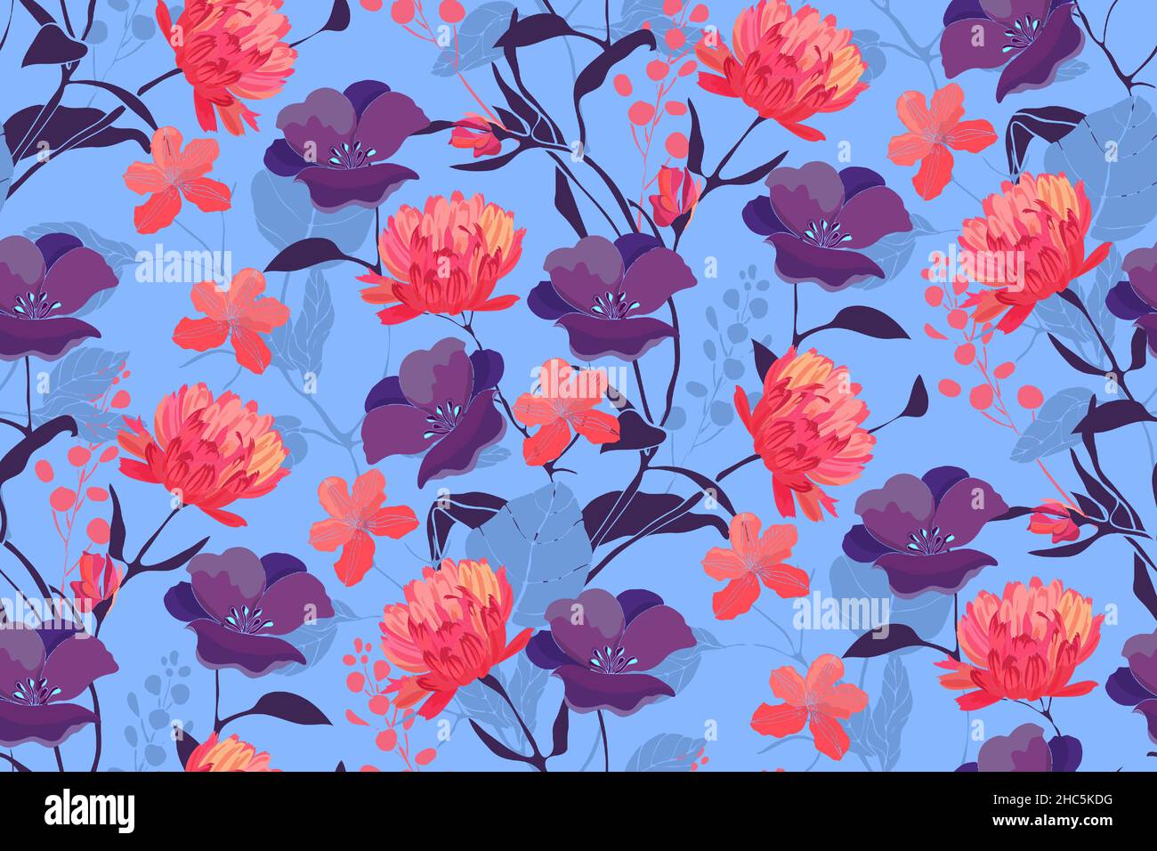 Art floral vector seamless pattern with flowers. Stock Vector